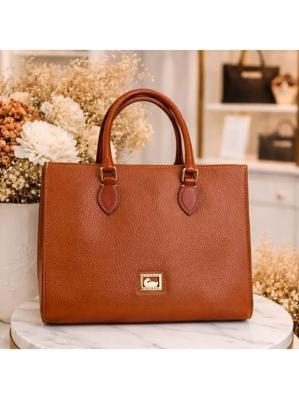 Dooney & Bourke Brown Tan‎ Leather Satchel Hand Shoulder Crossbody Bag